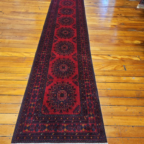 Hand knotted wool rug 38888 size 388 x 88 cm Afghanistan