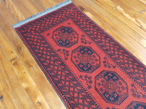 Hand knotted wool Rug  16   280 x 75 cm " Aqcha " Afghanistan made