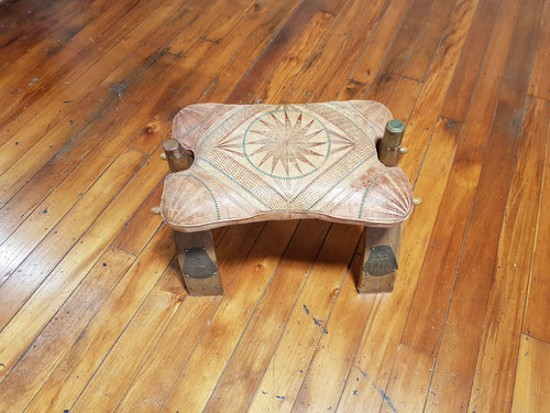 Foldable old seat with leather cushion seat